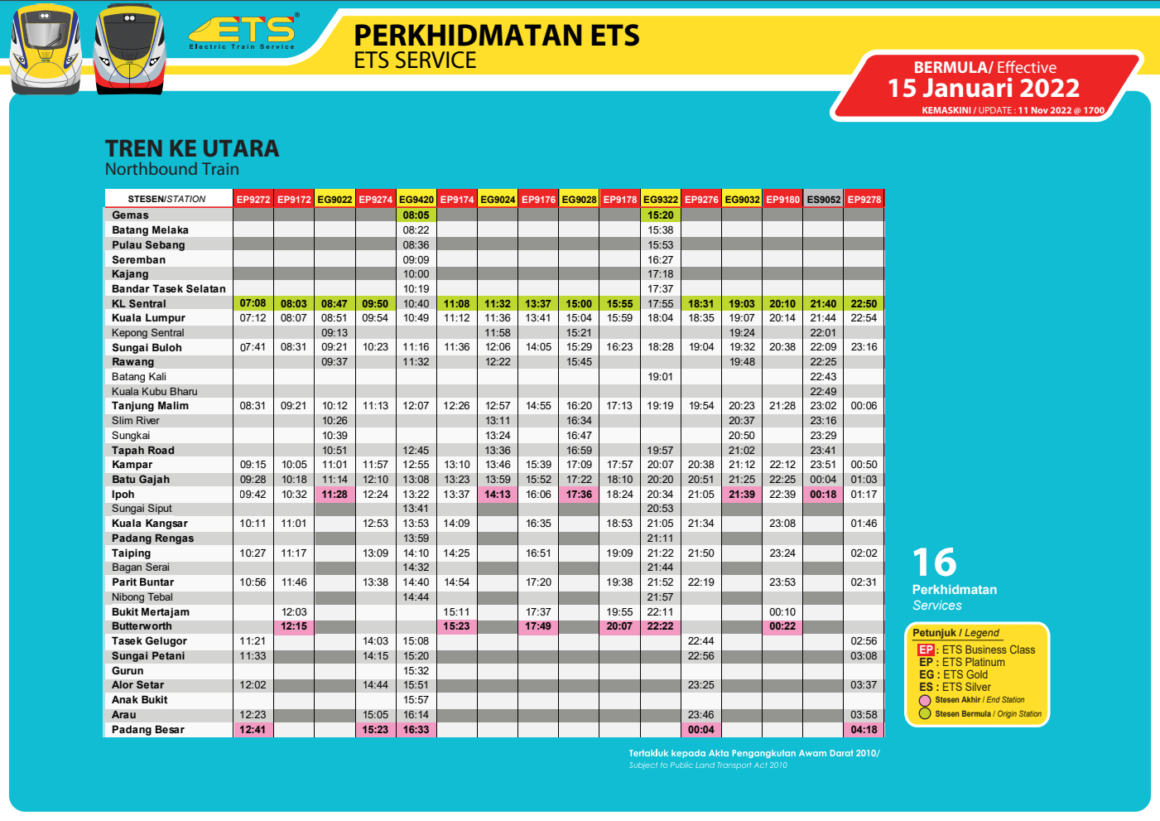 ETS Business Class Train Schedule