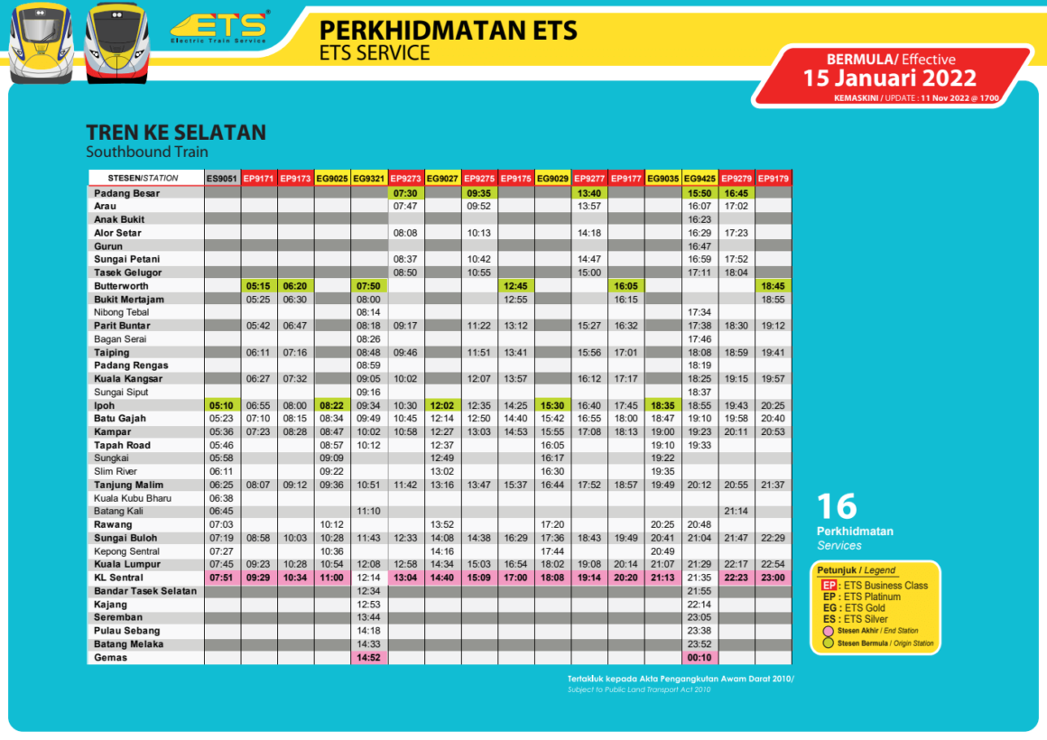 ETS Business Class Train Schedule